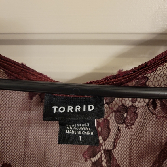 Torrid Maroon Lace Peplum Shirt - Picture 3 of 4